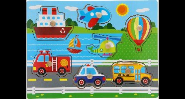 Houten Knopjespuzzel Auto - Noppenpuzzel Hout Voertuigen