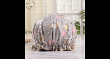 Eenhoorn Pony Mooie Dikke Douche Caps Grijs Kleurrijke Dubbele Laag BadMuts Cover Volwassenen Waterdicht