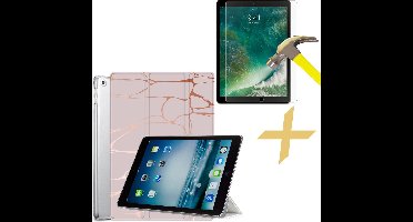 Hoesje met Screenprotector geschikt voor iPad 2018 / 2017 9.7 Inch - Smart Book Case Hoesje Marmer Roze