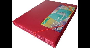 EXXO-HFP #51246 - A4 Elastomap met 3 Kleppen - Transparant Polyprop - Robijn Rood - 5 stuk