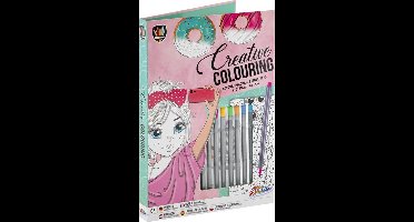 Kleurboek voor kinderen | Creatief kleurboek inclusief 8 fineliners | 48 designs | All-in map | kleuren voor meisjes | Grafix