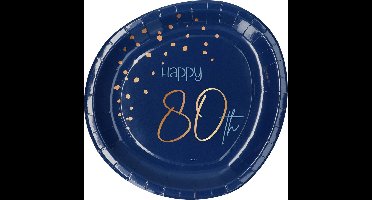 Folat - Borden Elegant True Blue 80 Jaar 23 cm - 8 stuks