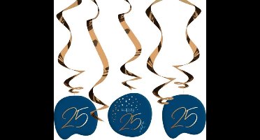 Folat - Hangdecoratie Elegant True Blue 25 Jaar - 5 stuks