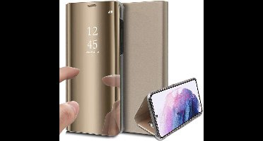 Hoesje geschikt voor Samsung S21- Spiegel Book Case Cover Hoes Goud