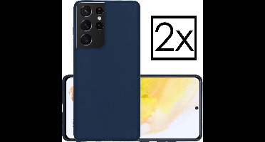 Hoesje - 2 Stuks - Geschikt voor Samsung Galaxy S21 Ultra - Sterk & Shockproof - Case Siliconen - Back Cover - Telefoon Hoes - Donkerblauw
