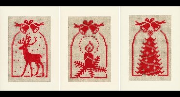 Vervaco - Wenskaart kit - Kerst - Hert, kaars en kerstboom set van 3 - PN-0021444 - Borduren - Borduurpakket - Borduurpakket volwassenen - Borduurpakket kind