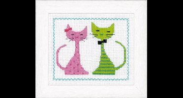 Telpakket kit Roze en groene poes  - Vervaco - PN-0149498
