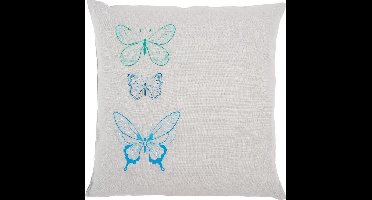 Vervaco - Borduurkussen kit - 3 Vlinders in blauwe tinten - PN-0157407 - Borduren - Borduurpakket - Borduurpakket volwassenen