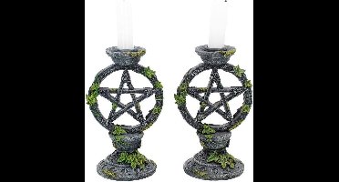 Nemesis Now Kaarsenstandaard Wiccan Pentagram Set van 2 Grijs/Groen