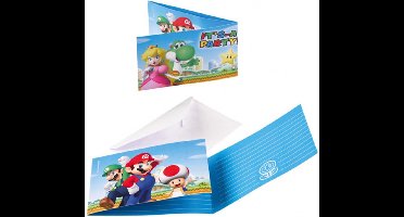 Super Mario uitnodigingen - 8x stuks - inclusief enveloppen - kinderfeestje kaarten - kinderpartijtje - verjaardag