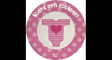 Haza Original Feestborden ''hoera Een Dochter'' 8 Stuks Roze 18 Cm