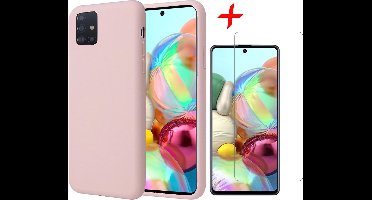 Hoesje geschikt voor Samsung Galaxy A71 - Liquid Siliconen Case Roze + Screenprotector