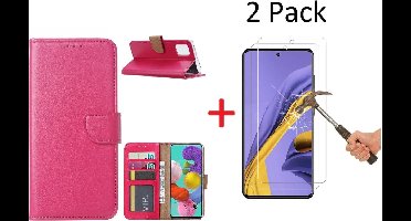 Hoesje Geschikt Voor Samsung Galaxy A51 Portemonnee hoesje + 2X Screenprotector - Roze/Pink
