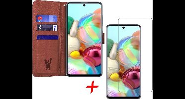 Hoesje geschikt voor Samsung A71 en Screenprotector - Book Case Kunstleer Wallet + Screenprotector - Bruin