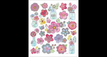 Stickers Lente Bloemen - Bloemen Stickervel - Zelfklevende Stickers Voor Decoratie, Kaarten Maken & Scrapbooking - 15x16,5 cm - 1 Vel