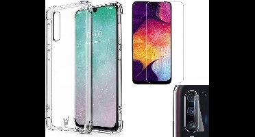 Hoesje geschikt voor Samsung A50 - Transparant + Screen Protector + Camera Protector