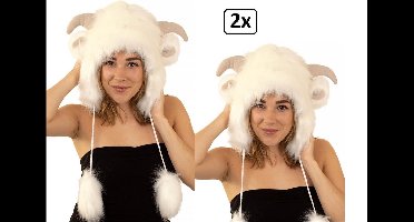 2x Muts luxe geit pluche - carnaval thema party carnaval feest hoofddeksel festival