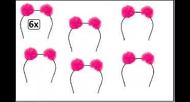 6x Diadeem pluche bol roze - carnaval thema party hoofddeksel haarband roze optocht