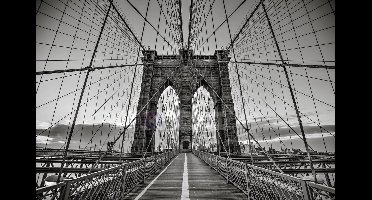 Schilderij - Brooklyn Bridge Zwart Wit, New York, 3 maten , Premium print