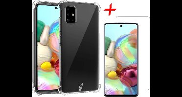 Hoesje geschikt voor Samsung Galaxy A71 - Anti Shock Proof Siliconen Back Cover Case Hoes Transparant - Tempered Glass Screenprotector