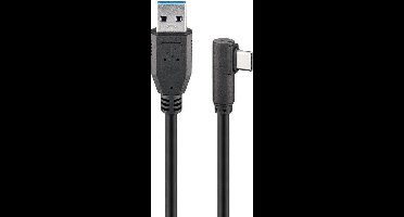 USB-C haaks (links/rechts) naar USB-A kabel - USB3.0 - tot 0,9A / zwart - 0,50 meter