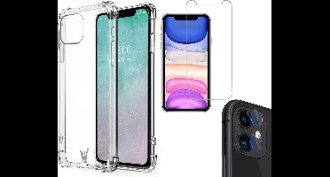 Hoesje geschikt voor iPhone 11 - Screenprotector GlassGuard & Camera Lens Screen Protector - Back Cover Case ShockGuard Transparant