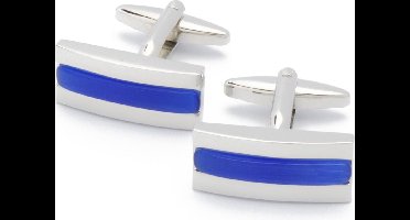 Manchetknopen - Rechthoek Zilver met Blauwe Balk