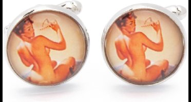 Manchetknopen - Oldschool Naakte Vrouw met Rode Bril