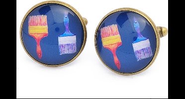 Manchetknopen - Schilder Kwasten Verven Paars en Brons