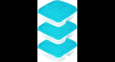 PlasticForte Vershoudbakje - 3x - 3-vaks - 1ST - 1,2L - meal prep - herbruikbaar - blauw - vaatwasser bestendig - magnetron bakjes