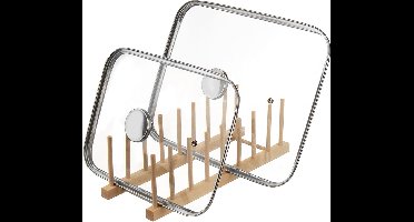 Borden en Dekselhouder Houten 35,5x13,5x11 cm - Bordenhouder - Bordenstandaard - Dekselstandaard - Potdekselhouder