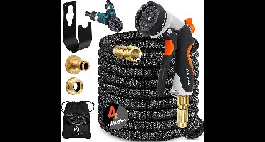 Premium tuinslang - verlengde muurbevestiging - flexibele waterslang met 3-weg - latex kern rekbaar - flexibele slangschroefverbindingen - gemaakt van hoogwaardig messing - 22,5 meter - Zwart