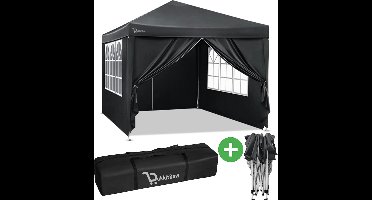 BukkitBow - Partytent met Zijwanden – Opvouwbare Tent – Waterdicht en Weersbestendig – Tuinpaviljoen - 300 x 300 cm – Grijs