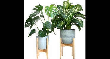 Gadgy Bamboe Plantenstandaard 2 st - Plantentafel - Plantentafeltje voor binnen - Plantenrek - Uitschuifbaar - Hout - Ø 20 tot 30 cm
