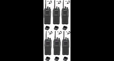 Set van 6 Kenwood TK-3701D IP55 Portofoon met beveiliging oortje en tafellader