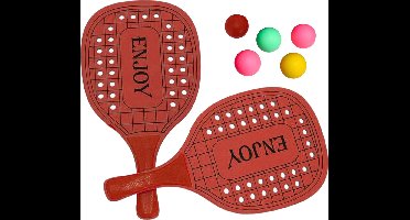 Gerimport Beachball set - hout - rood - strand sport speelset - met 5x balletjes