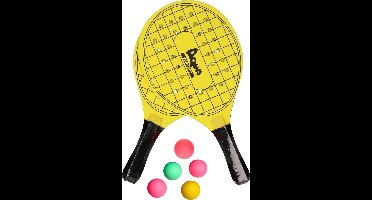 Atosa sports Beachball set - hout - geel - strand sport speelset - met 5x balletjes