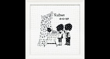 Pako Borduurpakket - geboorte - telpatroon- Jip & Janneke geboortetegel Welkom lief broertje/zusje, Fiep Westendorp - 270.008 - Aida - 18 x 19 cm - DIY kit