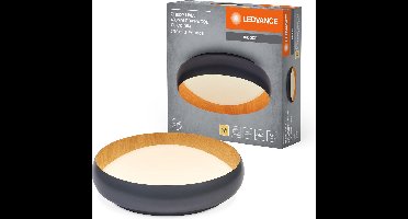 LEDVANCE ORBIS Livia LED plafondlamp met metalen ring, grijs/hout decor, 24W, 1200lm, 3000K, 430mm, 830 vriendelijk warm wit, dimbaar in 3 niveaus door te klikken, IP20, inclusief schroeven/pluggen