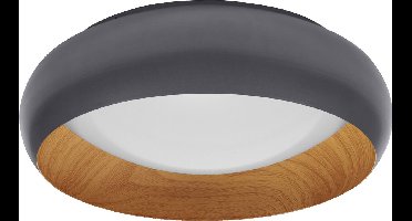 LEDVANCE ORBIS Livia LED plafondlamp met metalen ring, grijs/hout decor, 16W, 750lm, 3000K, 300mm, 830 vriendelijk warm wit, dimbaar in 3 niveaus door te klikken, IP20, inclusief schroeven/pluggen
