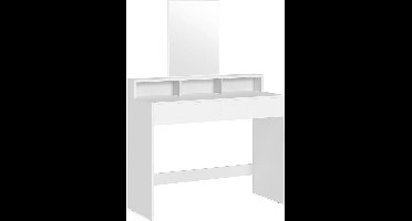 Hoppa! Make-uptafel met grote spiegel, kaptafel, 2 laden, 3 open vakken, modern, wit