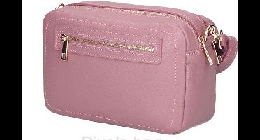 Oud Roze Leren Schoudertas Tripple Zipper - Italiaans Leren Schoudertassen - Goud Beslag - Oud Roze