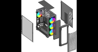 Aqirys AQUILLA - elegante gaming-behuizing - gaming-setup - Midi Tower - PC Behuizing - Gehard glas met scharnier - inclusief ARGB hub controller & RF remote