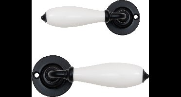 Deurklink set Rustica op rozet - zwart met porseleinen greep - klassiek - retro model