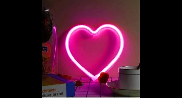 Roze USB LED Neon Licht Teken – Hartvormige Muurbevestiging – Sfeerverlichting voor Kerst, Valentijnsdag & Slaapkamer – Nachtlamp voor Bar en Woonkamer