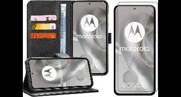 Hoesje geschikt voor Motorola Edge 30 Neo - Screenprotector Glas - Portemonnee Book Case Zwart