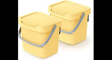 Keden GFT aanrecht afvalbak - 2x - geel - 3L - afsluitbaar - 19 x 17 x 15 cm - klepje/hengsel - afval scheiden