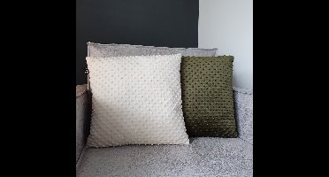 Unique Living Kussen – Sierkussen – Kussens Woonkamer – Set van 2 – Velvet – Noppen – Luxe Kussen – 45x45 cm – Crème – Off-White – Donker Groen