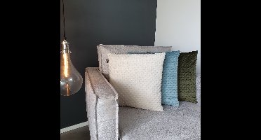 Unique Living Kussen – Sierkussen – Kussens Woonkamer – Set van 3 – Gift Set – Velvet – Noppen – Luxe Kussen – 45x45 cm – Crème – Off-White – Donker Groen – Mineraal Blauw – Licht Blauw