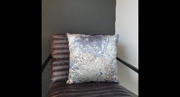 Unique Living Kussen – Sierkussen – Kussens Woonkamer – Velvet – Marmer – Luxe Kussen – 45x45 cm – (Licht)Blauw – Grijs – Goud – Mineraal Blauw